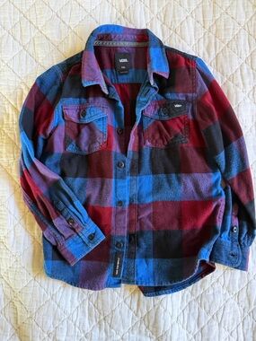 Vans Blue and Red Plaid Flannel Shirt (size 7)- kids
